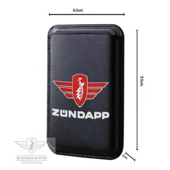 Zündapp Magnetische RFID Geldbörse/Kartenhalter für Handy , in Schwarz mit Rot/weißen Zündappflügel und Schriftzug